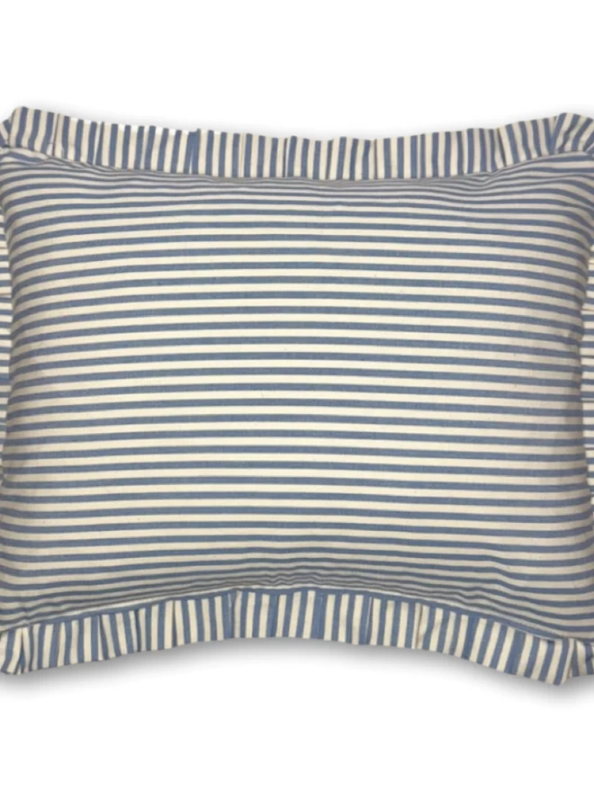 Personalised Blue Candy Stripe Cushion With frill