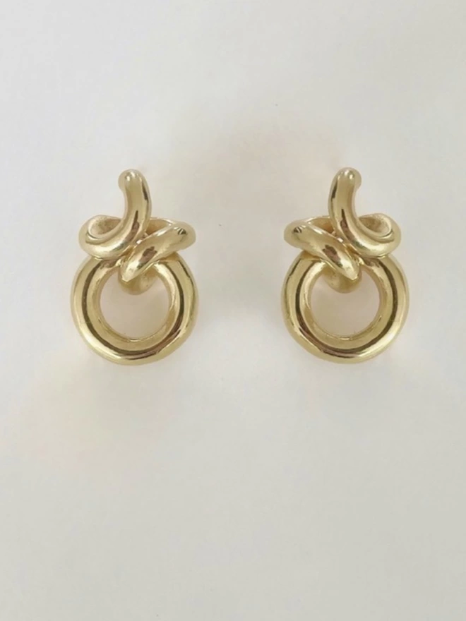 gold tubular hoop linked earrings