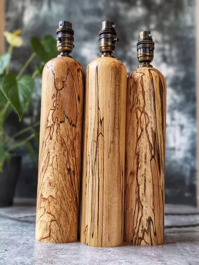 A trio of St Vincent Lamps by Something From The Turnery in Spalted Beech.