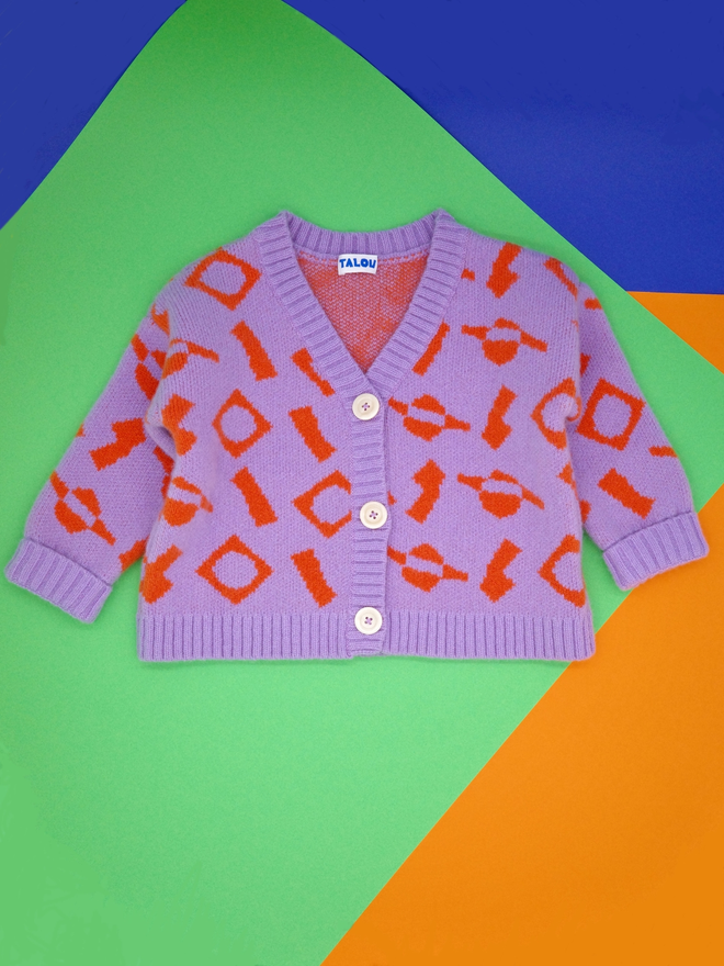 The Cut And Stick Cardigan - Lilac And Orange