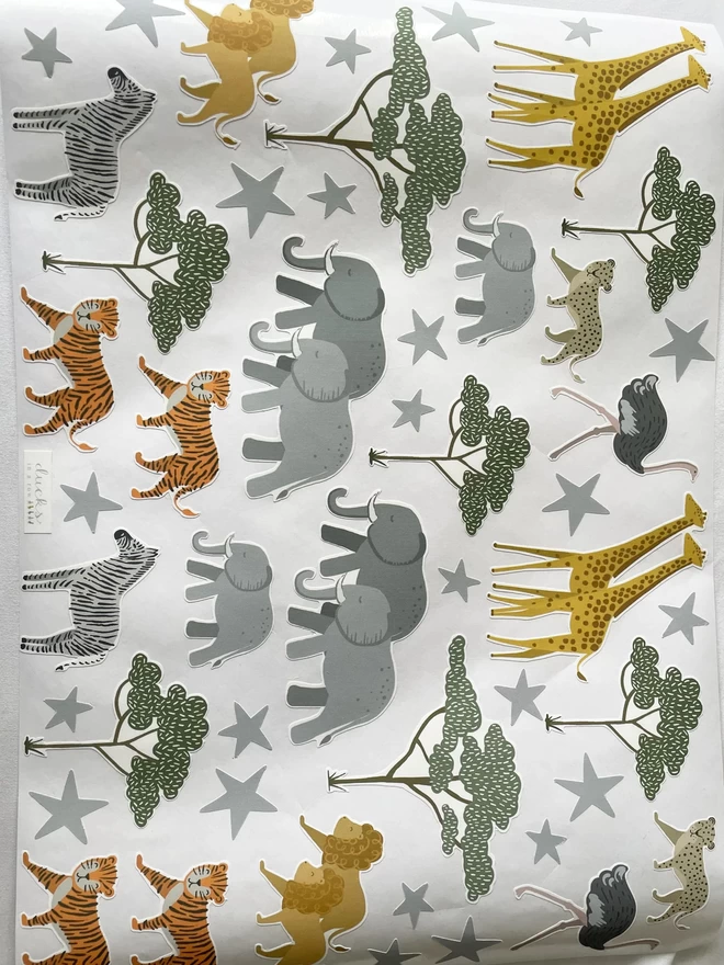 Safari animal wall stickers full sheet layout
