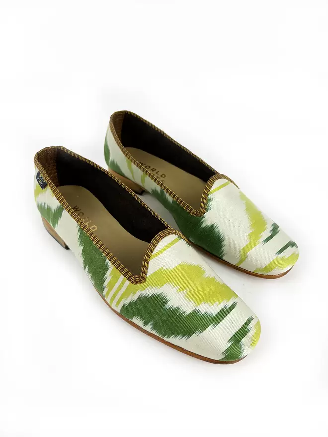 Green Tulip Ikat Silk Flat Shoe 