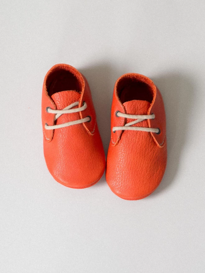 Tomato Red Natural Leather Lace-up Baby Shoes