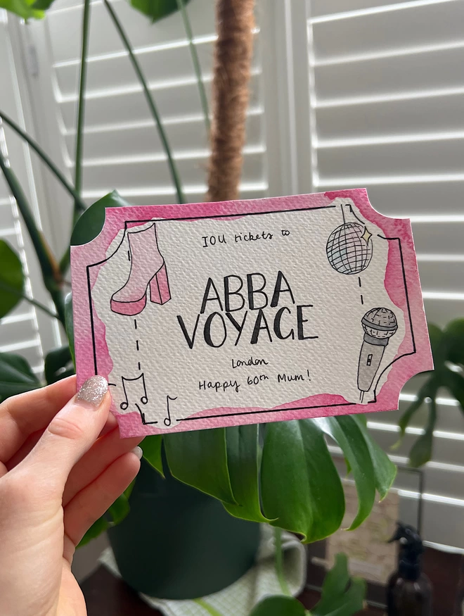 Personalised gift voucher pink abba voyage