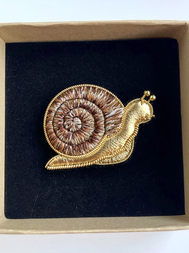 golden snail brooch in box