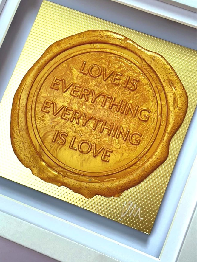close up of original artwork by Kate Mayer, Love is EVerything, Everything is Love