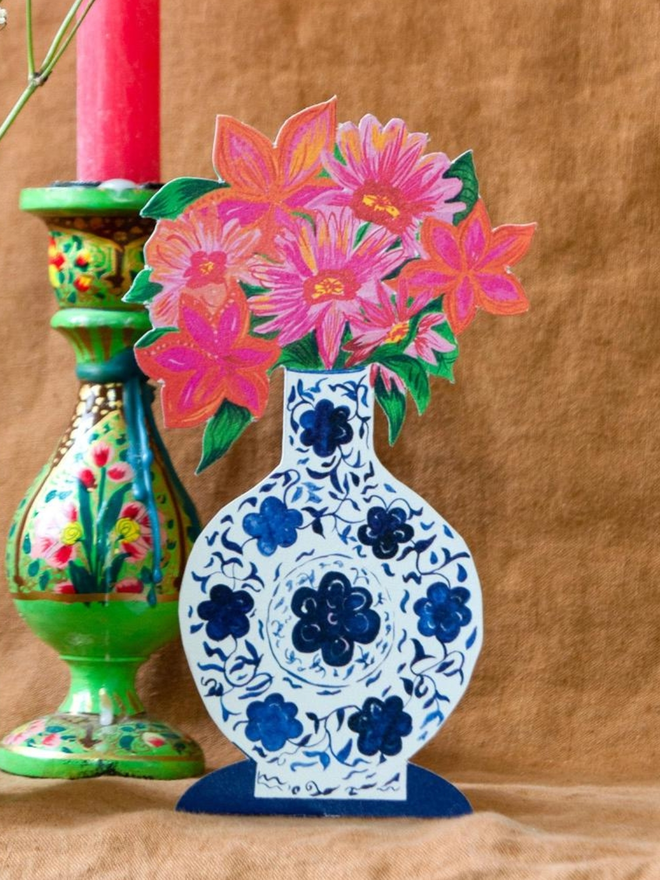 Magical Pop Up Decorative Blue Vase Greetings Card