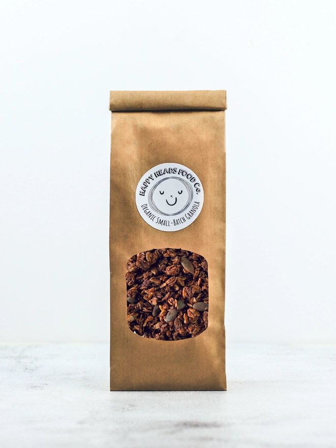 Happy Heads 'Swedish Chokladbollar' granola in a small (350 g) refill bag