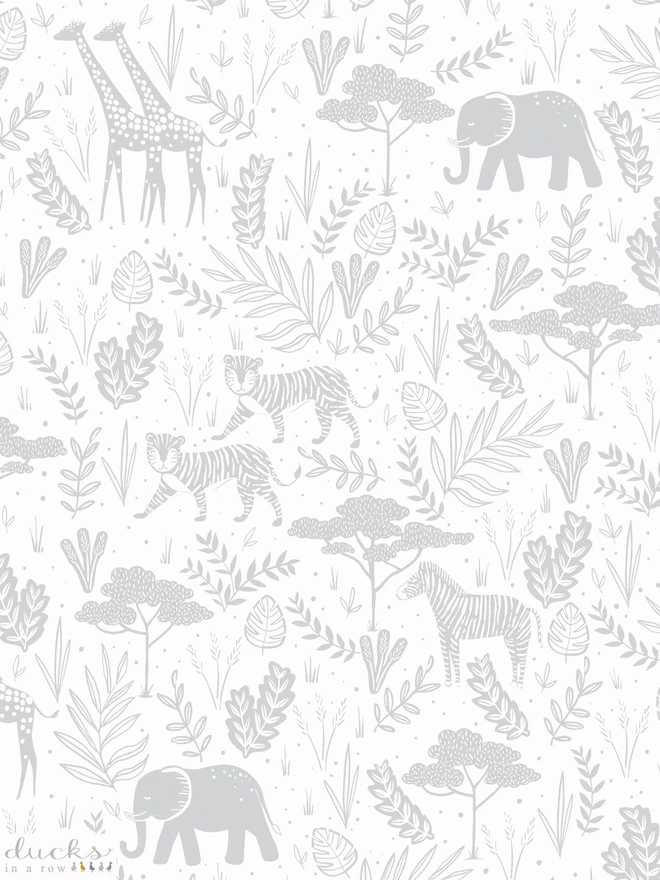 Wild Safari Grey Children's Luxury Wallpaper print