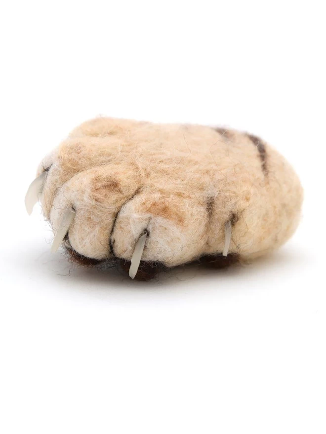  Needle-felted tiger paw brooch with polymer clay claws 