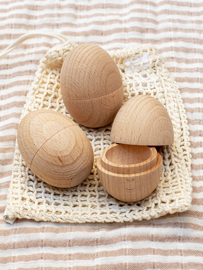 Hollow Wooden Eggs set of 3 raw