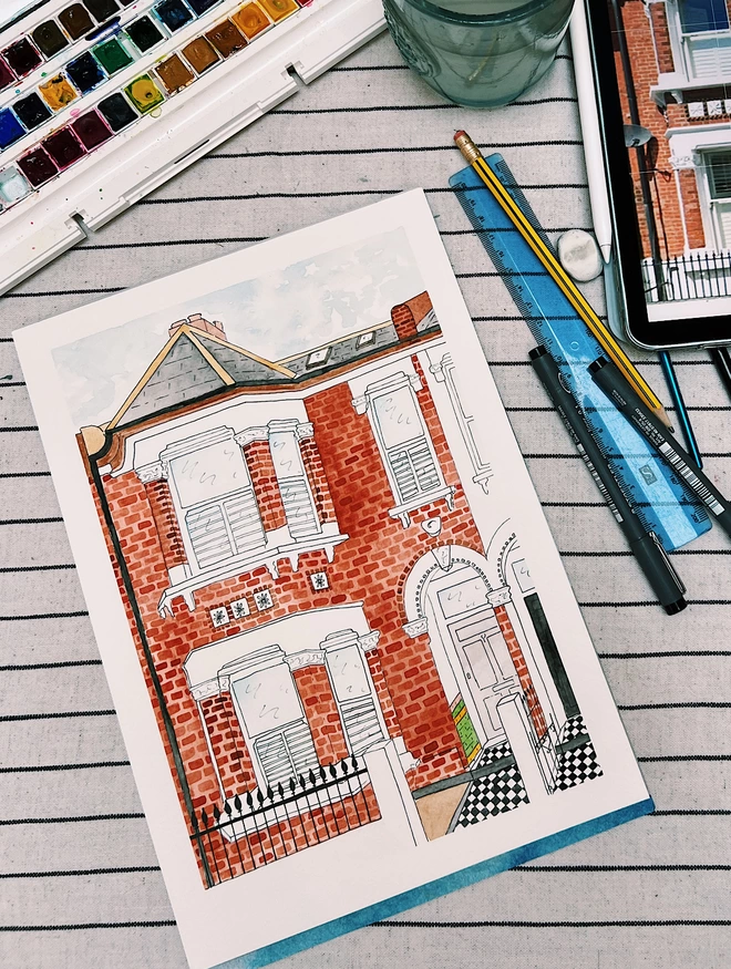 London red brick terrace painting