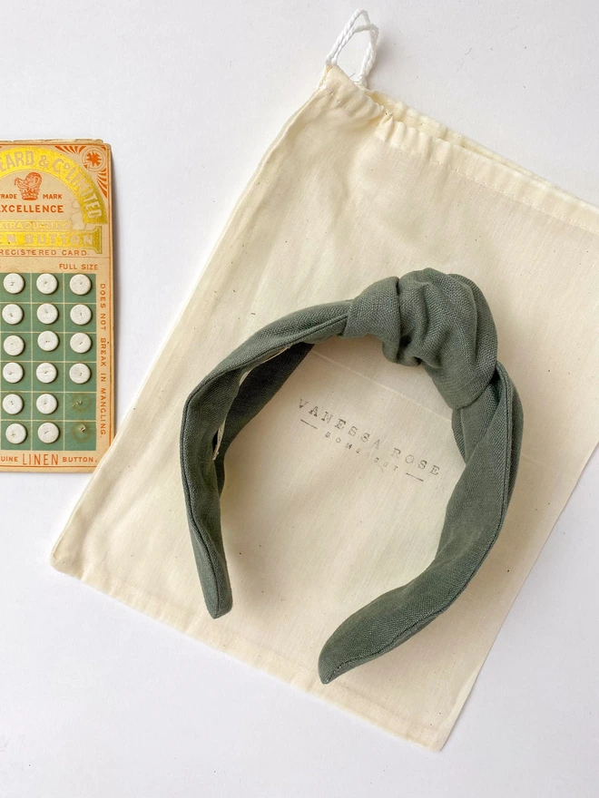 Sage Green Linen top Knot Hairband