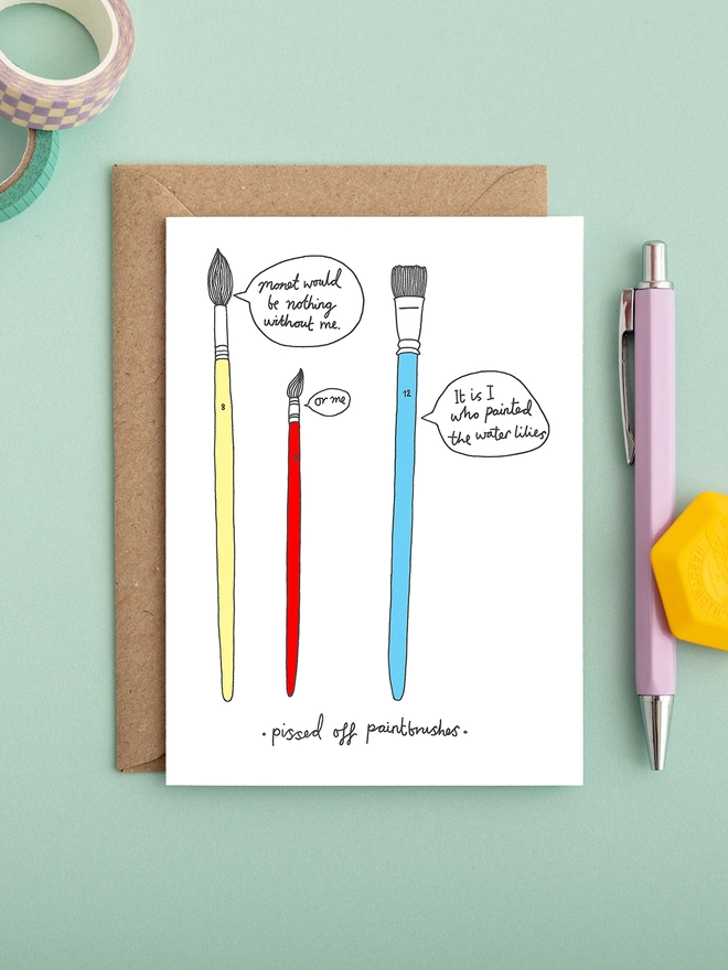 humorous and funny card featuring paintbrush jokes perfect for arty types