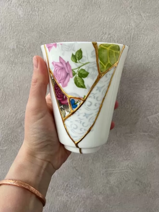 Small Kintsugi Vase with Floral Sections