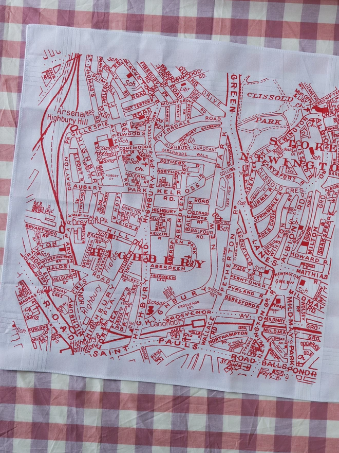 Mr.PS North London handkerchief printed in red