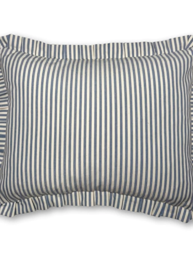 Personalised Blue Candy Stripe Cushion With frill