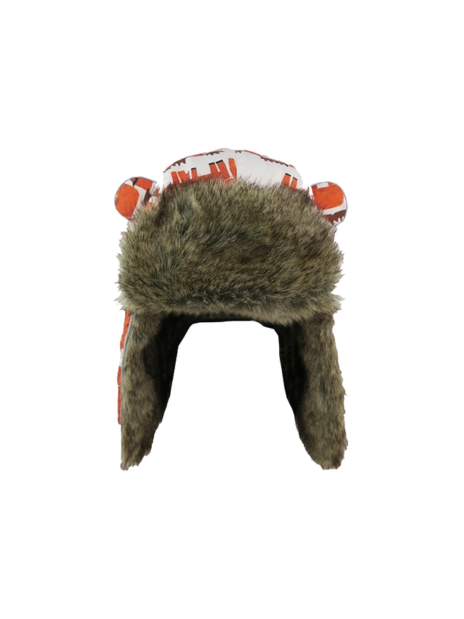 Kids winter trapper hat in moose wave print front