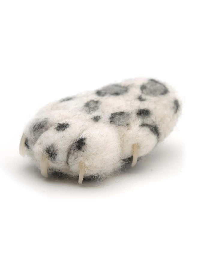  Needle-felted snow leopard paw brooch with polymer clay claws 