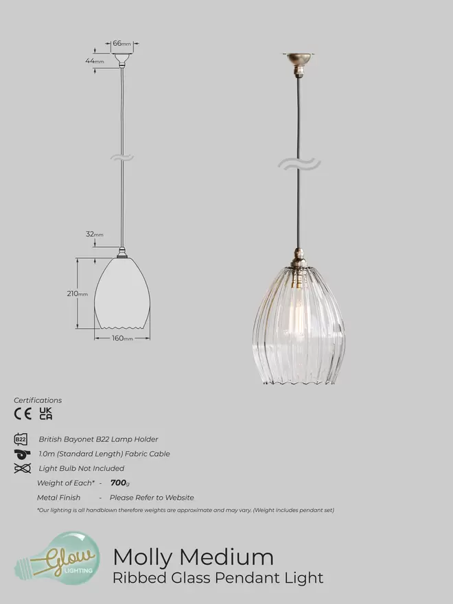 Large Molly Pendant Light Specification Sheet