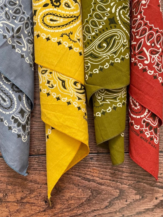 Various colour options of bandanas