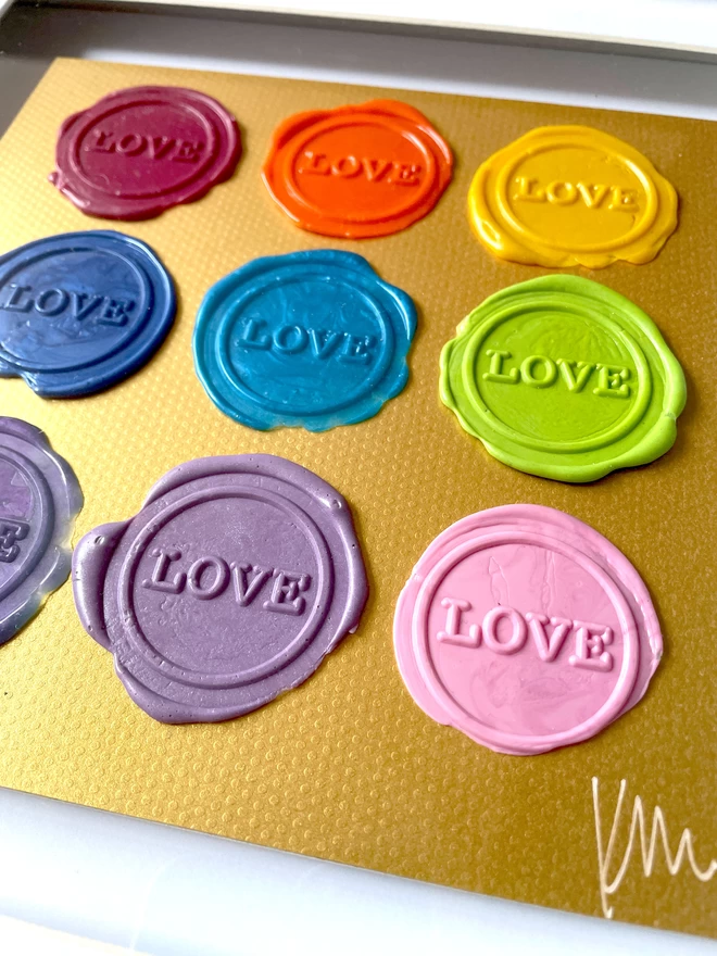 Love is Love, original rainbow colouredartwork close up detail