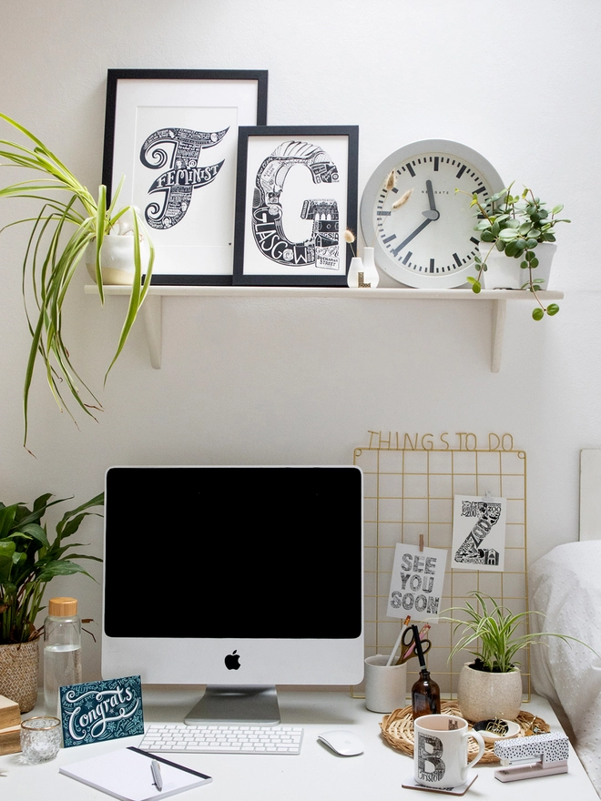 Home office styling typographic prints