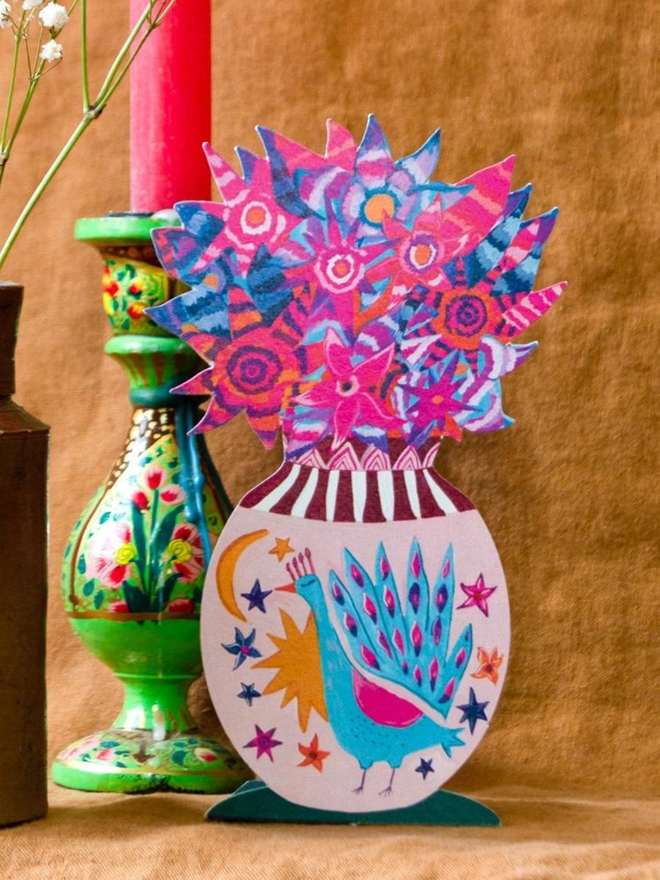 Magical Pop Up Peacock Vase Greetings Card