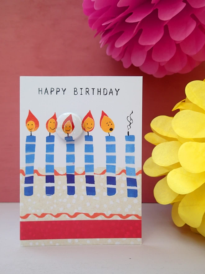 Birthday candle greeting card with badge