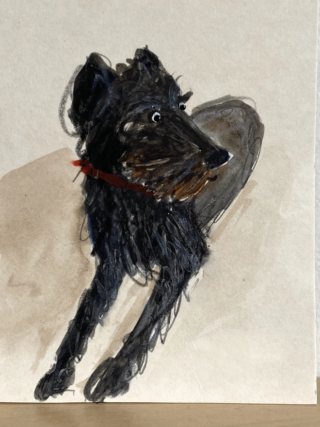 detail of painted portrait of pet dog 