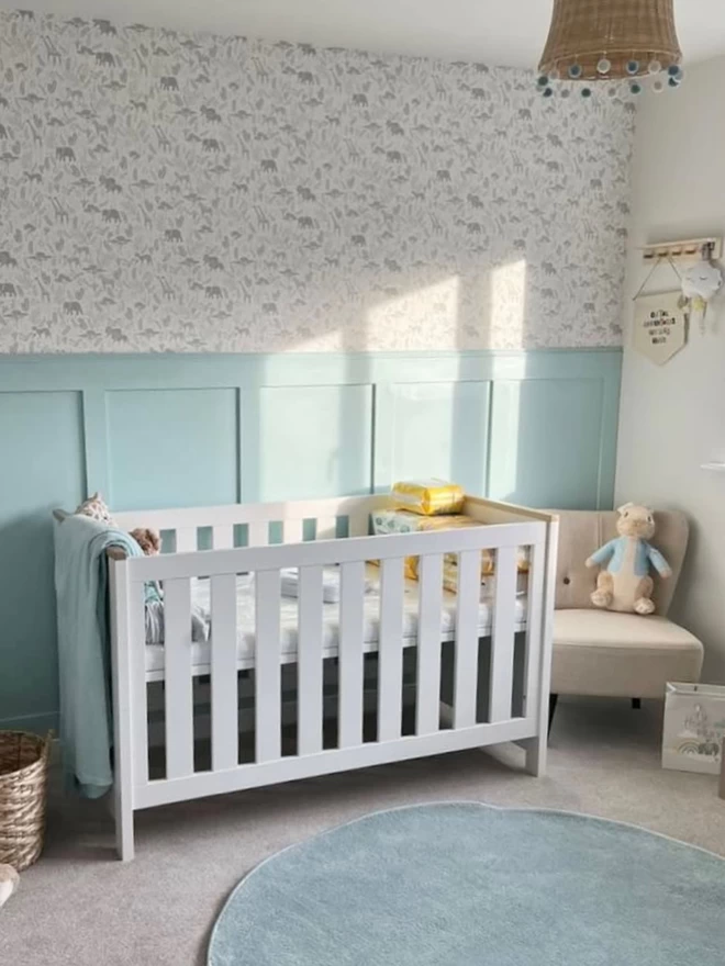 Wild Safari Grey Wallpaper in baby Boy Nursery bedroom