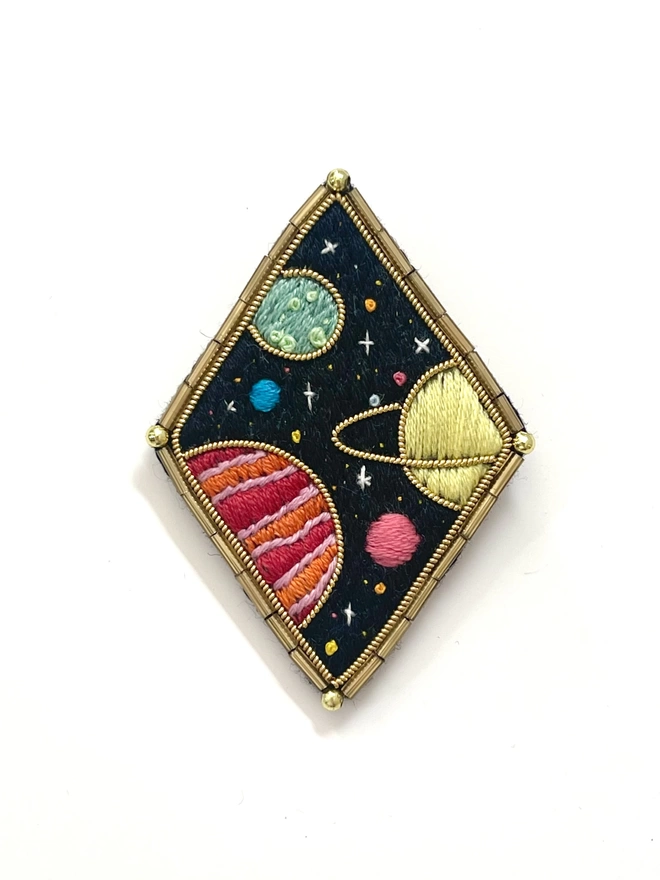 Planets brooch on white background