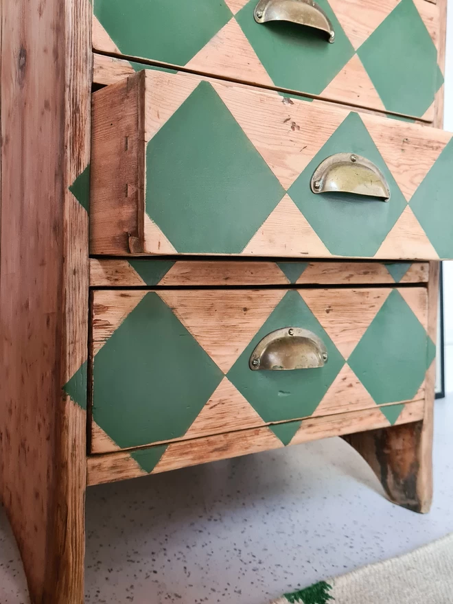 Upcycled hand painted antique tallboy chest of drawers