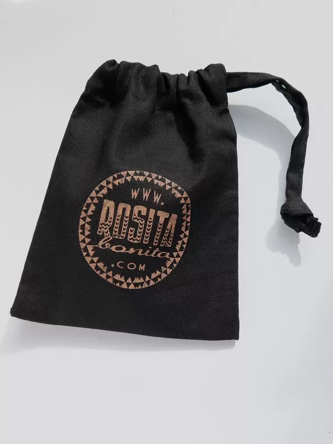 black cotton pouch with rosita bonita logo