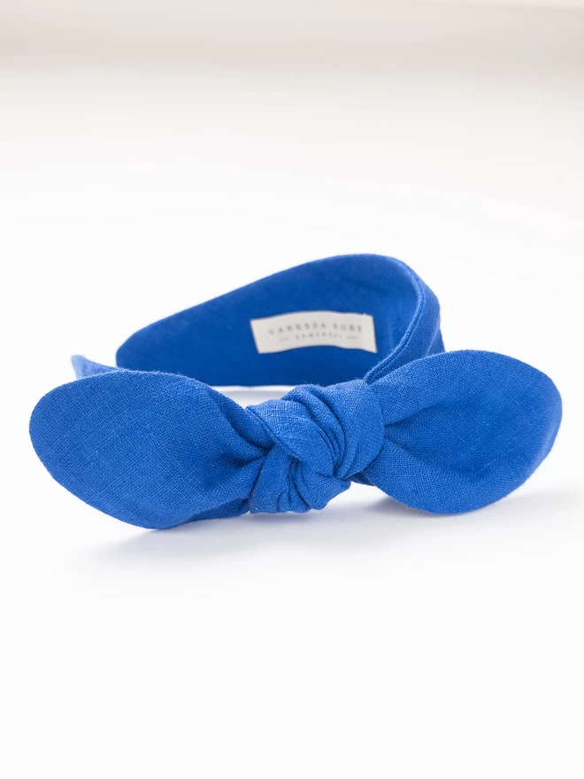 Vanessa Rose Headband in bright blue linen