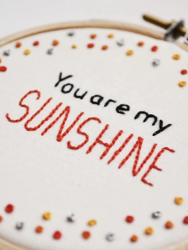 Hand Embroidery Hoop Art  'You are my sunshine' 