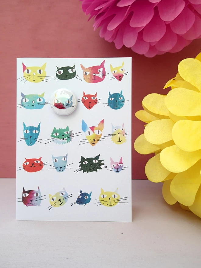 Lots of cats greeting card with badge