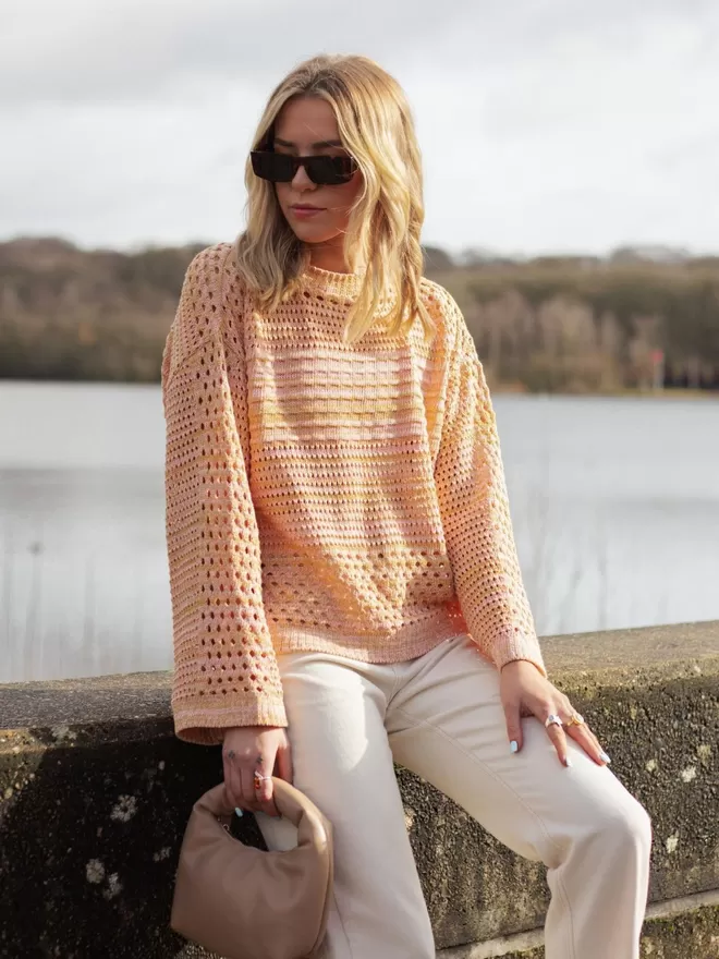 Gala Recycled Cotton Mix Wide Sleeve Summer Jumper - Orange - Front