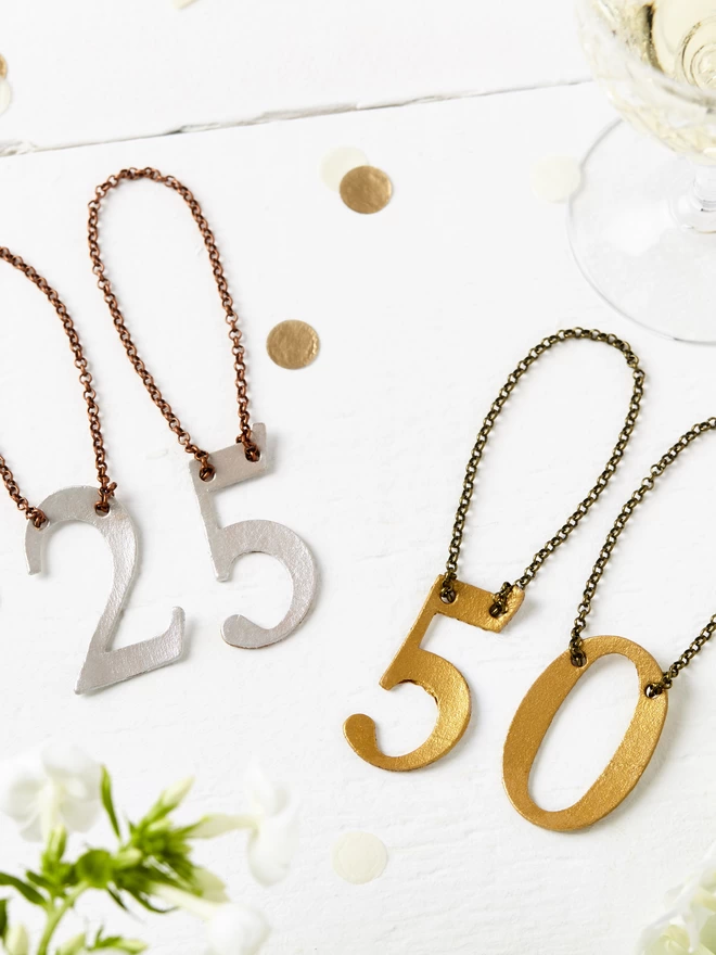 Silver and gold numbers. 25th and 50 wedding anniversary gifts.