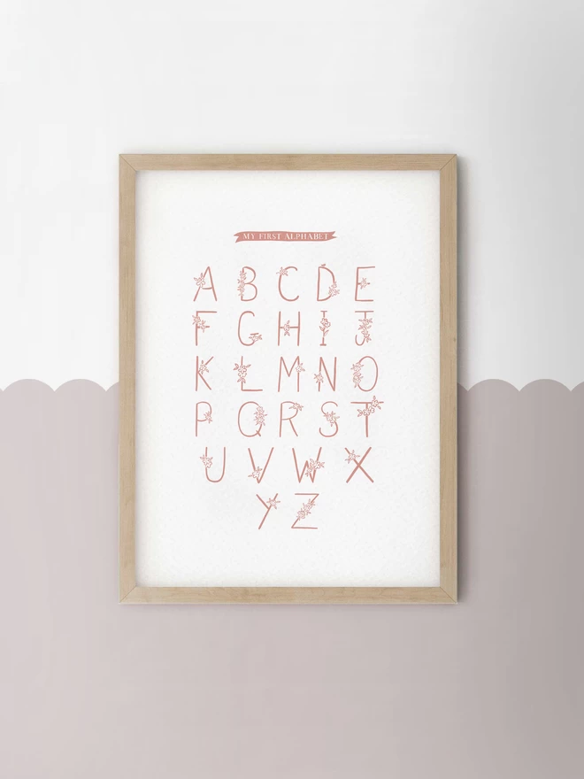 My First Alphabet Print with Floral details in dusty pink