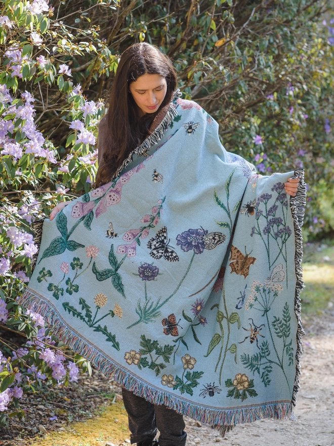 blanket, wrap, sofa throw, bed cover, table throw, picnic or yoga tapestry, butterflies