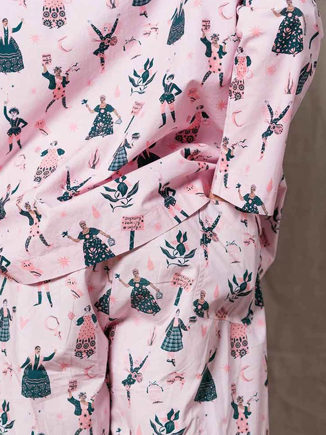 A back view of the pocket on Black& Beech pyjama bottoms 