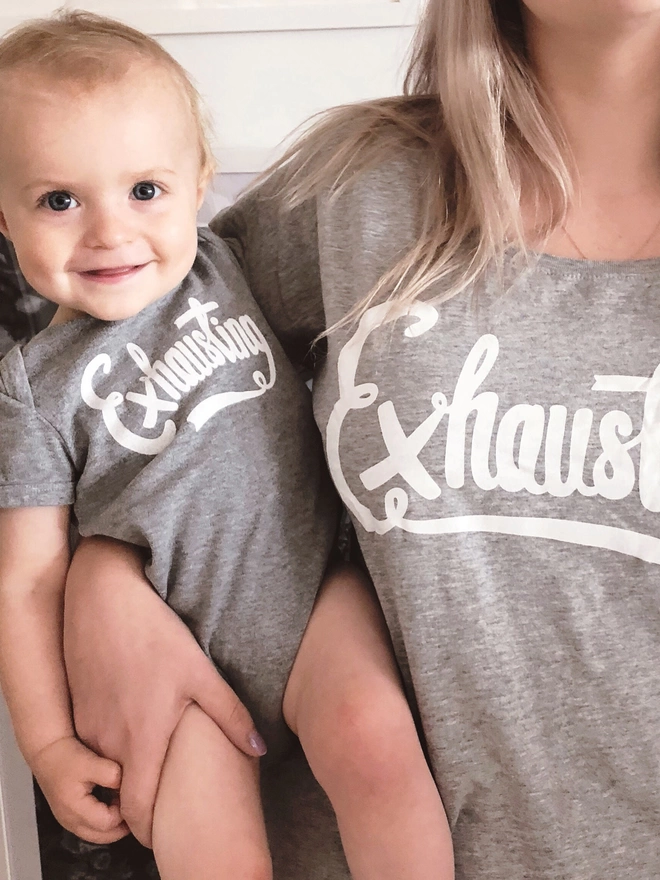 'Exhausted' Parent & Baby T-Shirt Set