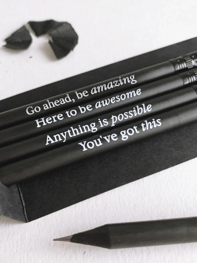 Close up of the quotes on the Motivational Quotes Pencil Set.
