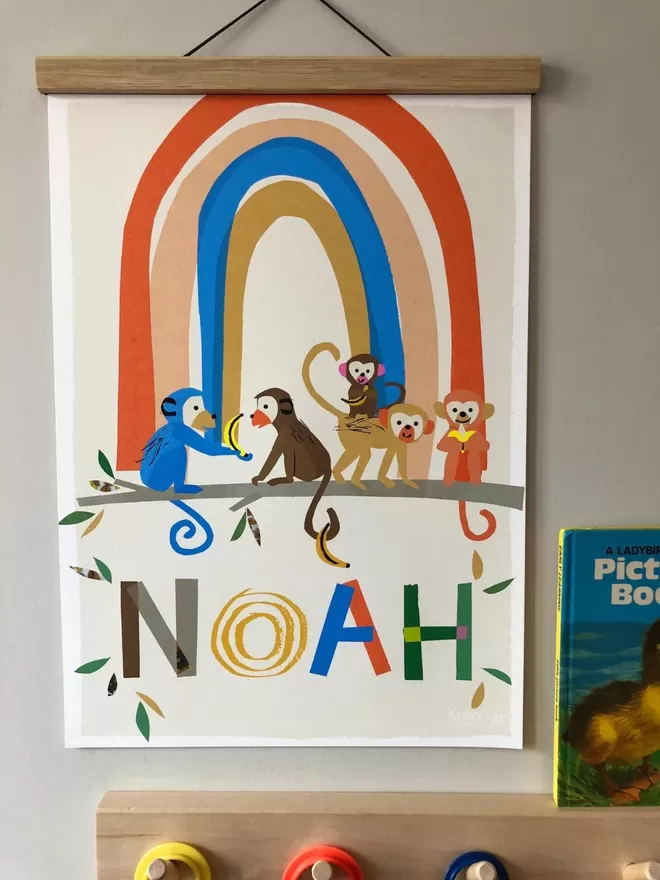 Personalised Rainbow With Monkeys Print
