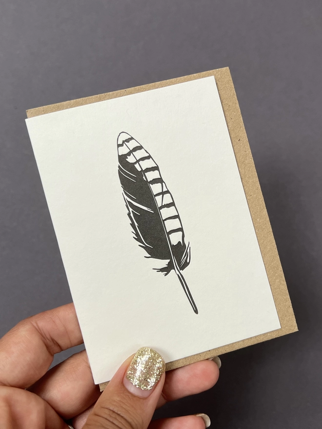 The Jay feather design on our little note card