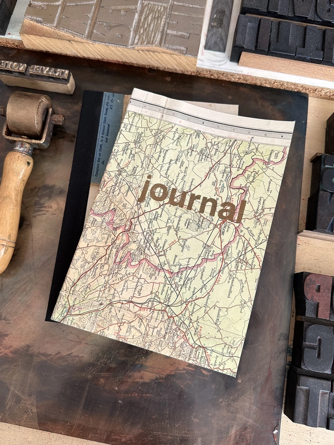 Linen Map Journal with gold type
