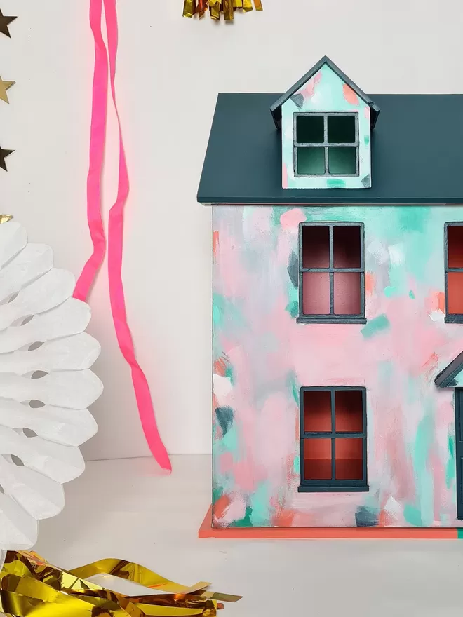 Abstract hand painted dolls house by Chloe Kempster