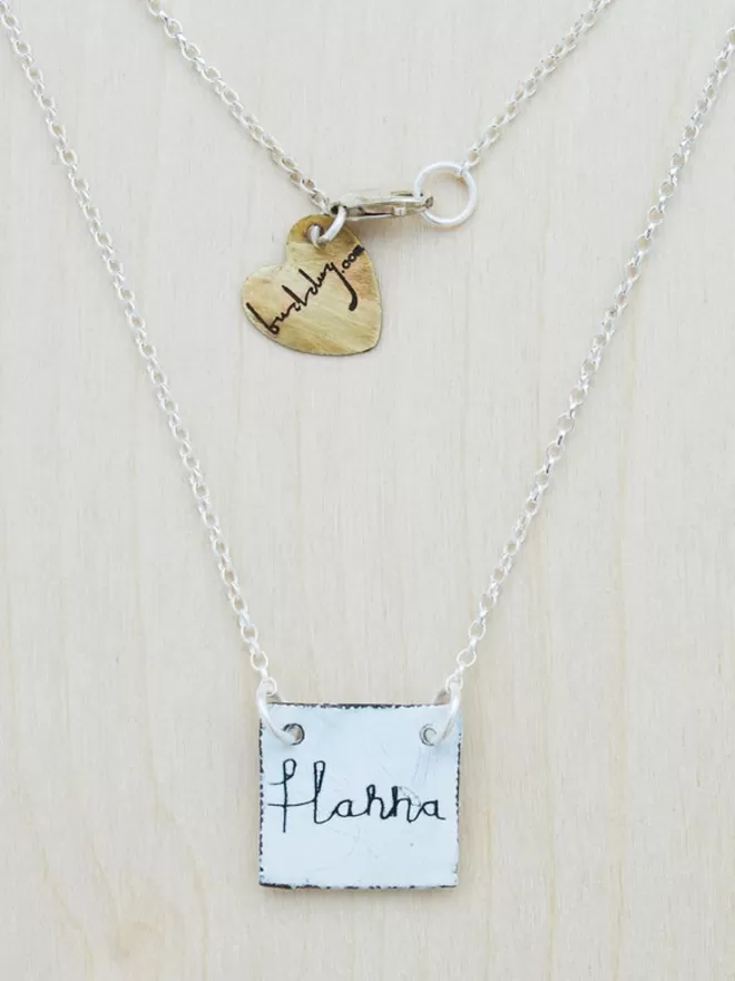 Personalised square necklace.