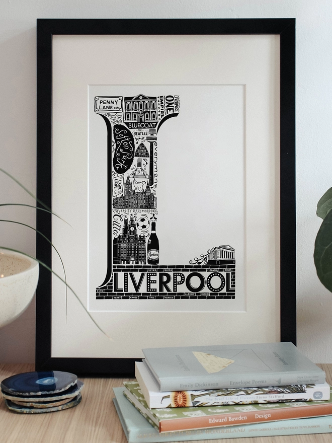 liverpool letter L black and white print